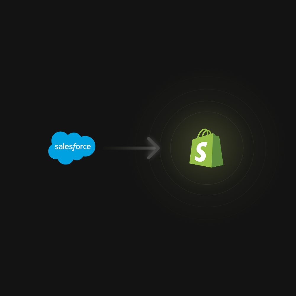 Conexión entre Salesforce y el logo de Shopify, representando integraciones ERP Shopify.