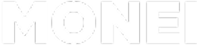 Logo de la agencia Shopify MONEI en color blanco sobre fondo transparente.
